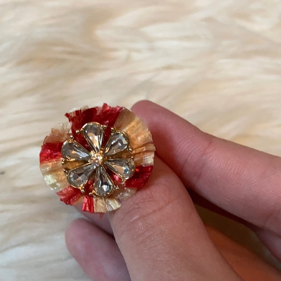 NWT Cato gold red color paper flower statement ring costume jewelry floral ring - Picture 6 of 16